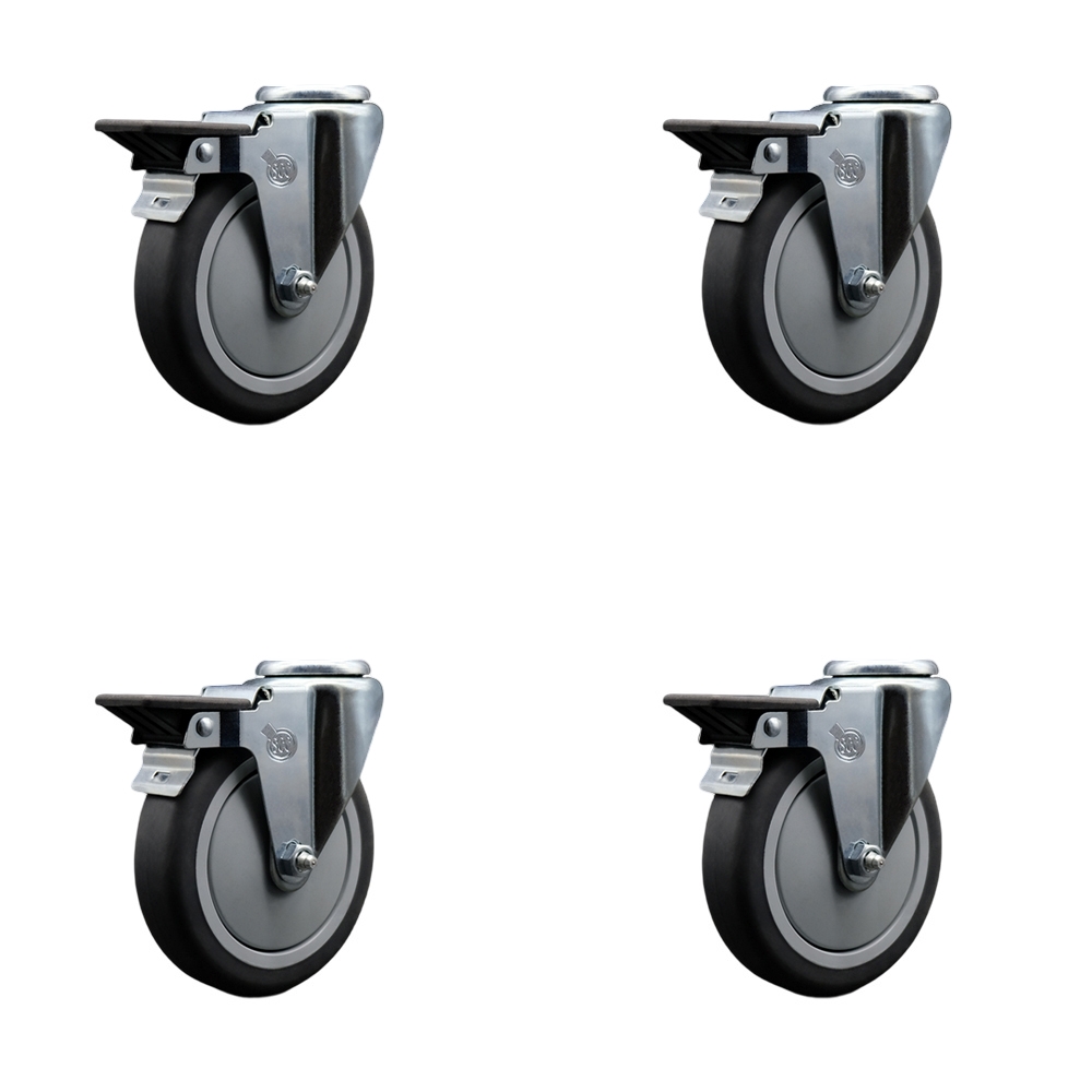 SCC-BH20S514-TPRB-PLB-4 Thermoplastic Rubber Swivel Bolt Hole Caster with 4 x 1.25 in. Gray Wheels - Set of 4