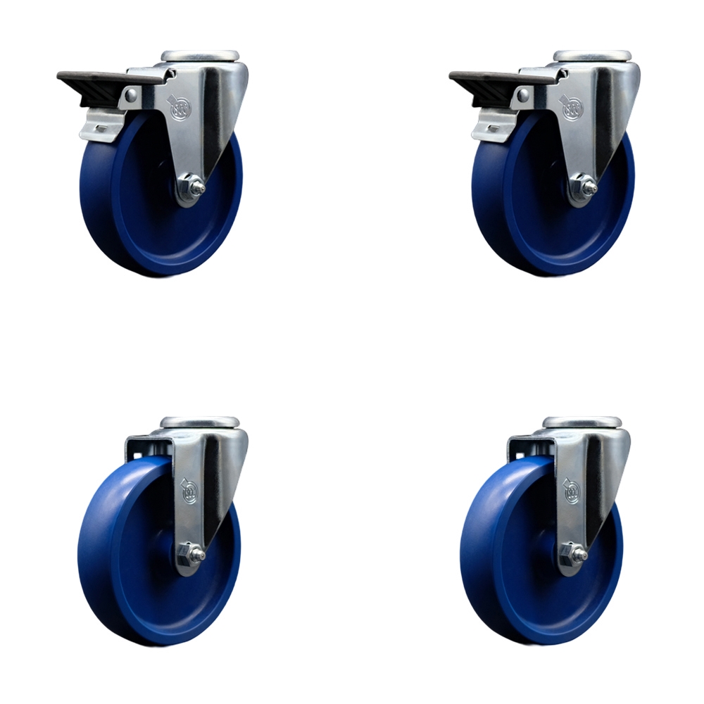 SCC-BH20S514-SPUS-PLB-2-S-2 Solid Polyurethane Swivel Bolt Hole Caster with 5 x 1.25 in. Blue Wheels - Set of 4