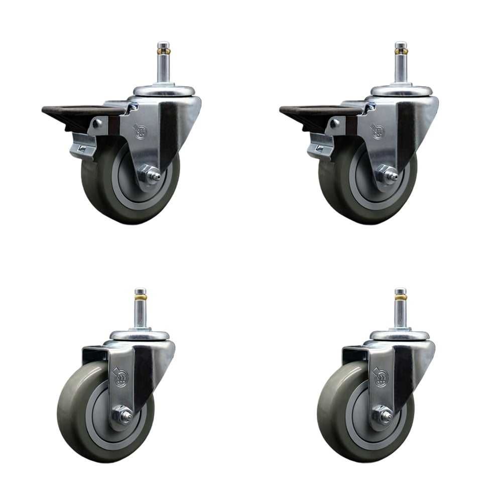 SCC-GR20S3514-PPUB-PLB-716138-2-S-2 Polyurethane Swivel Grip Ring Stem Caster with 3.5 x 1.25 in. Gray Wheels & 0.43 in. Stems - Set of 4