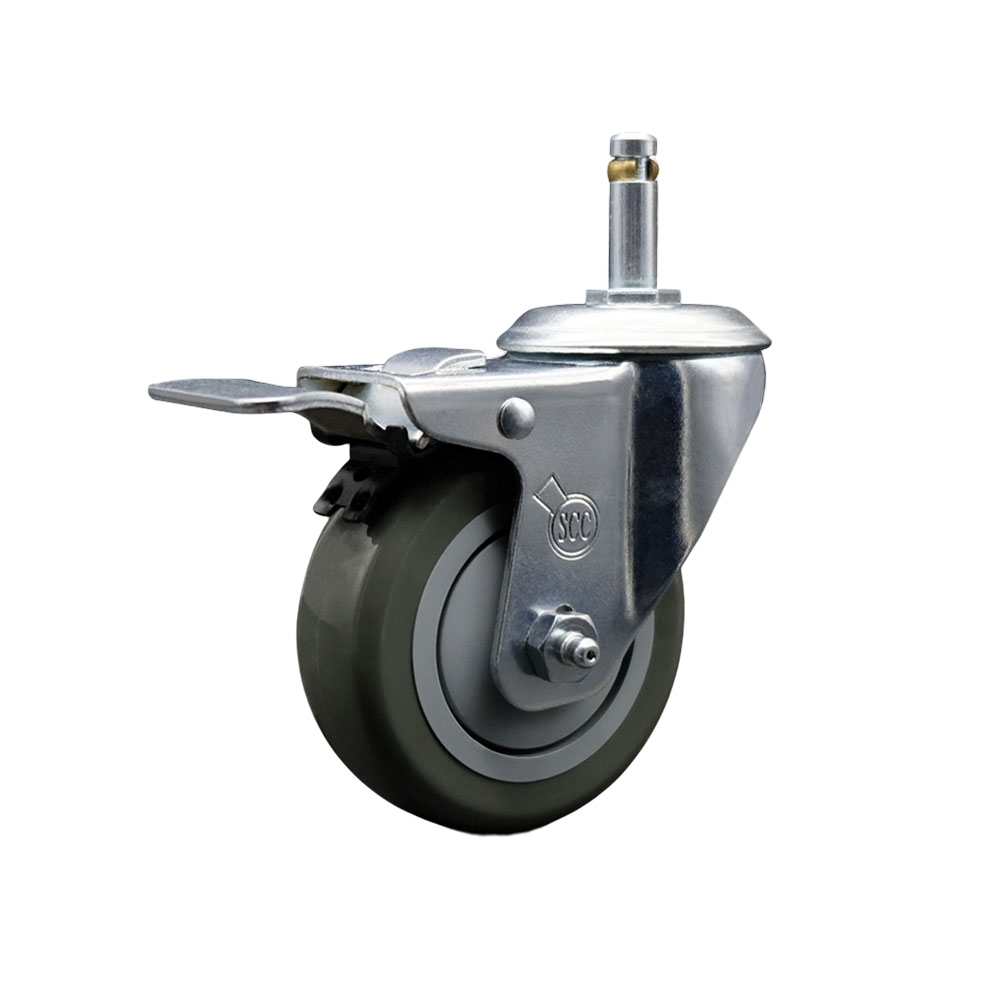 SCC-GRTTL20S414-PPUB-716138 Polyurethane Swivel Grip Ring Stem Caster with 4 x 1.25 in. Gray Wheel & 0.43 in. Stem & Total Locking Brake