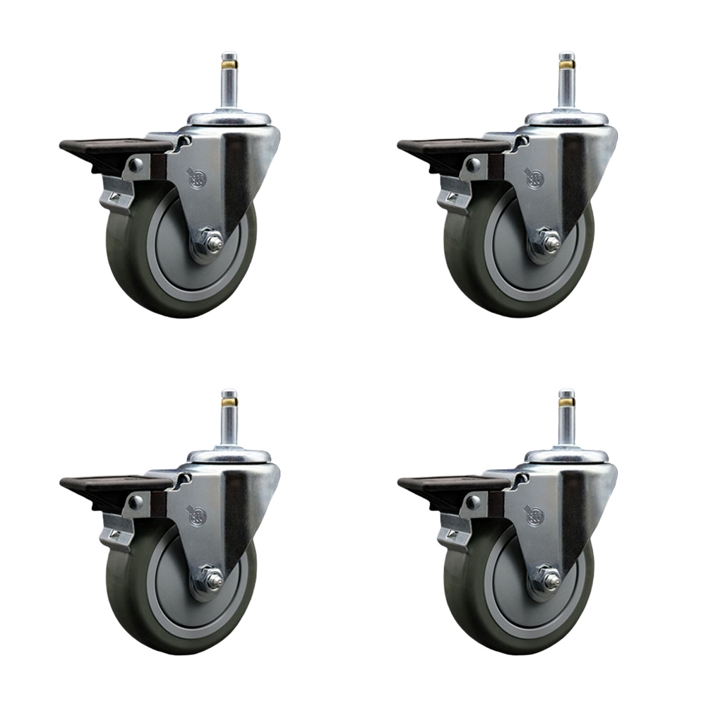 SCC-GR20S414-PPUB-PLB-716138-4 Polyurethane Swivel Grip Ring Stem Caster with 4 x 1.25 in. Gray Wheels & 0.43 in. Stems - Set of 4