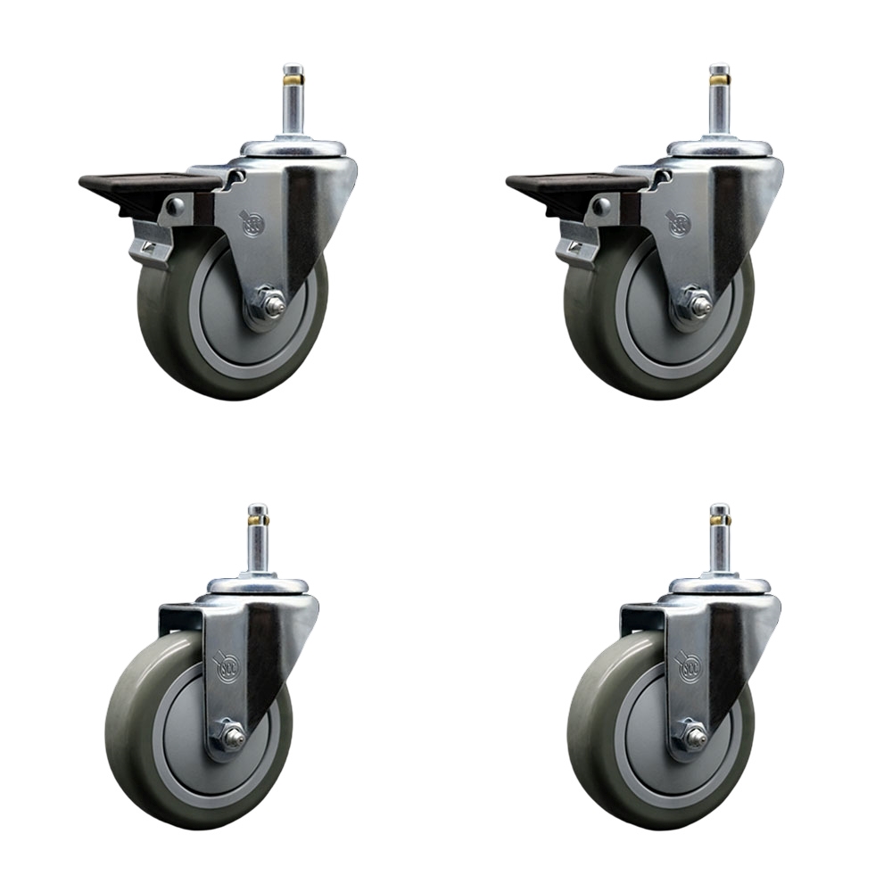 SCC-GR20S414-PPUB-PLB-716138-2-S-2 Polyurethane Swivel Grip Ring Stem Caster with 4 x 1.25 in. Gray Wheels & 0.43 in. Stems - Set of 4