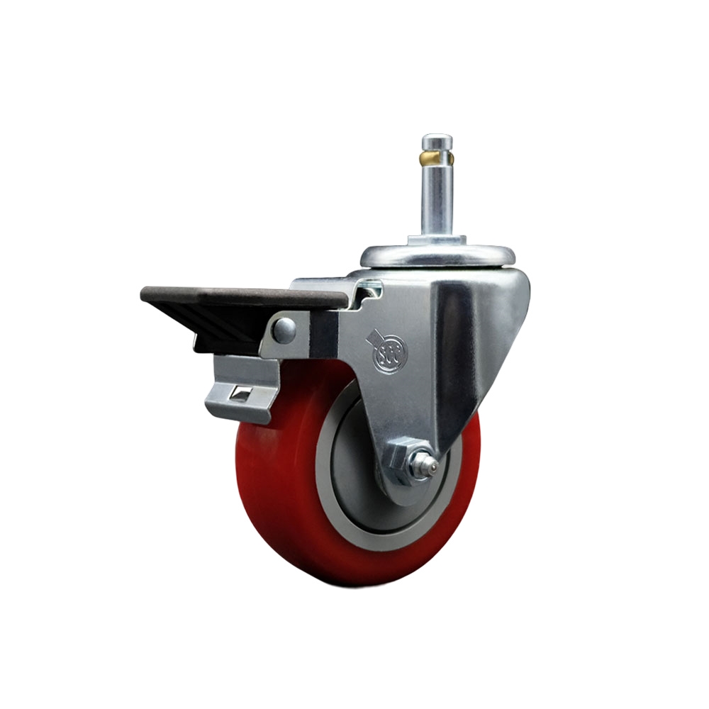 SCC-GR20S3514-PPUB-RED-PLB-716138 Polyurethane Swivel Grip Ring Stem Caster with 3.5 x 1.25 in. Red Wheel & 0.43 in. Stem & Posi Locking Brake