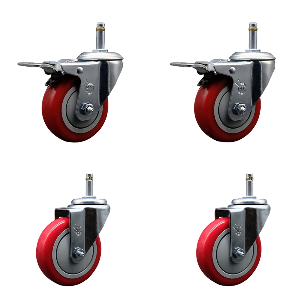 SCC-GRTTL20S414-PPUB-RED-716138-2-S2 Polyurethane Swivel Grip Ring Stem Caster with 4 x 1.25 in. Red Wheels & 0.43 in. Stems - Set of 4