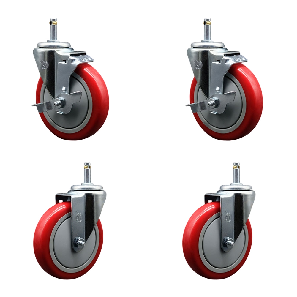 SCC-GR20S514-PPUB-RED-TLB-716138-2S2 Polyurethane Swivel Grip Ring Stem Caster with 5 x 1.25 in. Red Wheels & 0.43 in. Stems - Set of 4