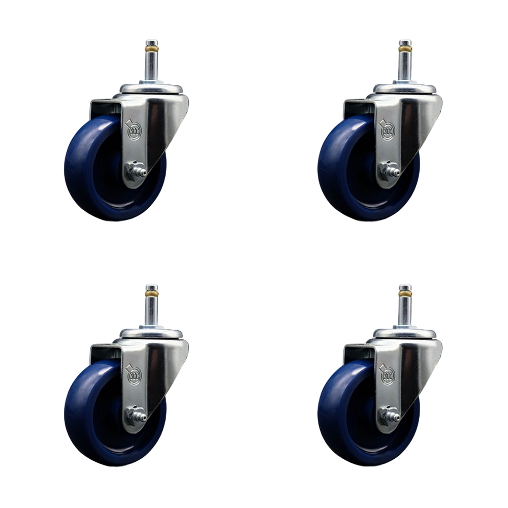 SCC-GR20S3514-SPUS-716138-4 Solid Polyurethane Swivel Grip Ring Stem Caster with 3.5 x 1.25 in. Blue Wheels & 0.43 in. Stems - Set of 4