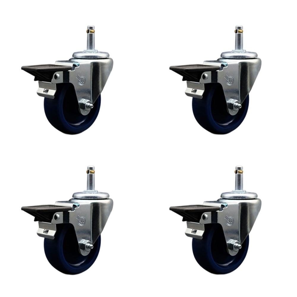 SCC-GR20S3514-SPUS-PLB-716138-4 Solid Polyurethane Swivel Grip Ring Stem Caster with 3.5 x 1.25 in. Blue Wheels & 0.43 in. Stems - Set of 4