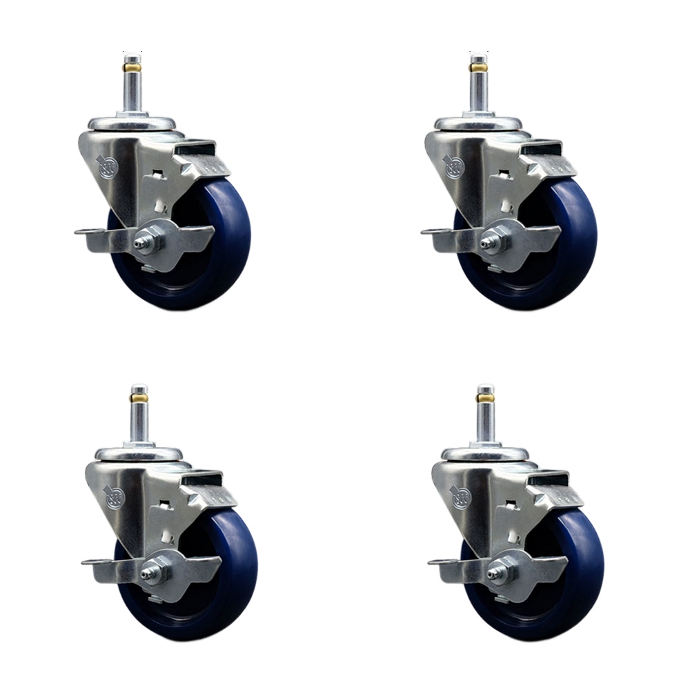 SCC-GR20S3514-SPUS-TLB-716138-4 Solid Polyurethane Swivel Grip Ring Stem Caster with 3.5 x 1.25 in. Blue Wheels & 0.43 in. Stems - Set of 4