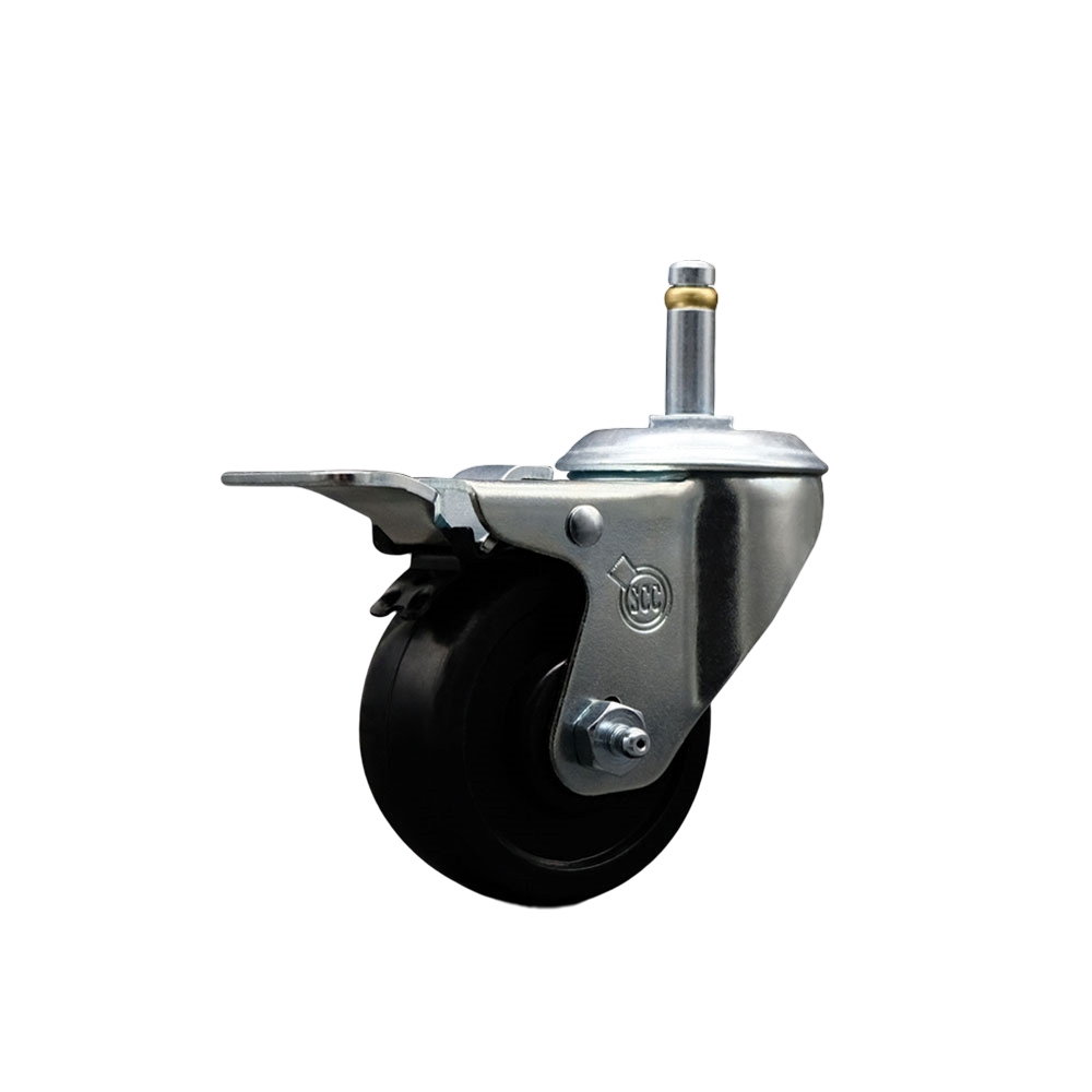 SCC-GRTTL20S314-SRS-716138 Soft Rubber Swivel Grip Ring Stem Caster with 3 x 1.25 in. Black Wheel & 0.43 in. Stem & Total Locking Brake