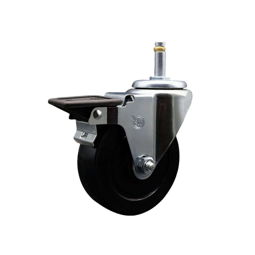 SCC-GR20S414-SRS-PLB-716138 Soft Rubber Swivel Grip Ring Stem Caster with 4 x 1.25 in. Black Wheel & 0.43 in. Stem & Posi Locking Brake