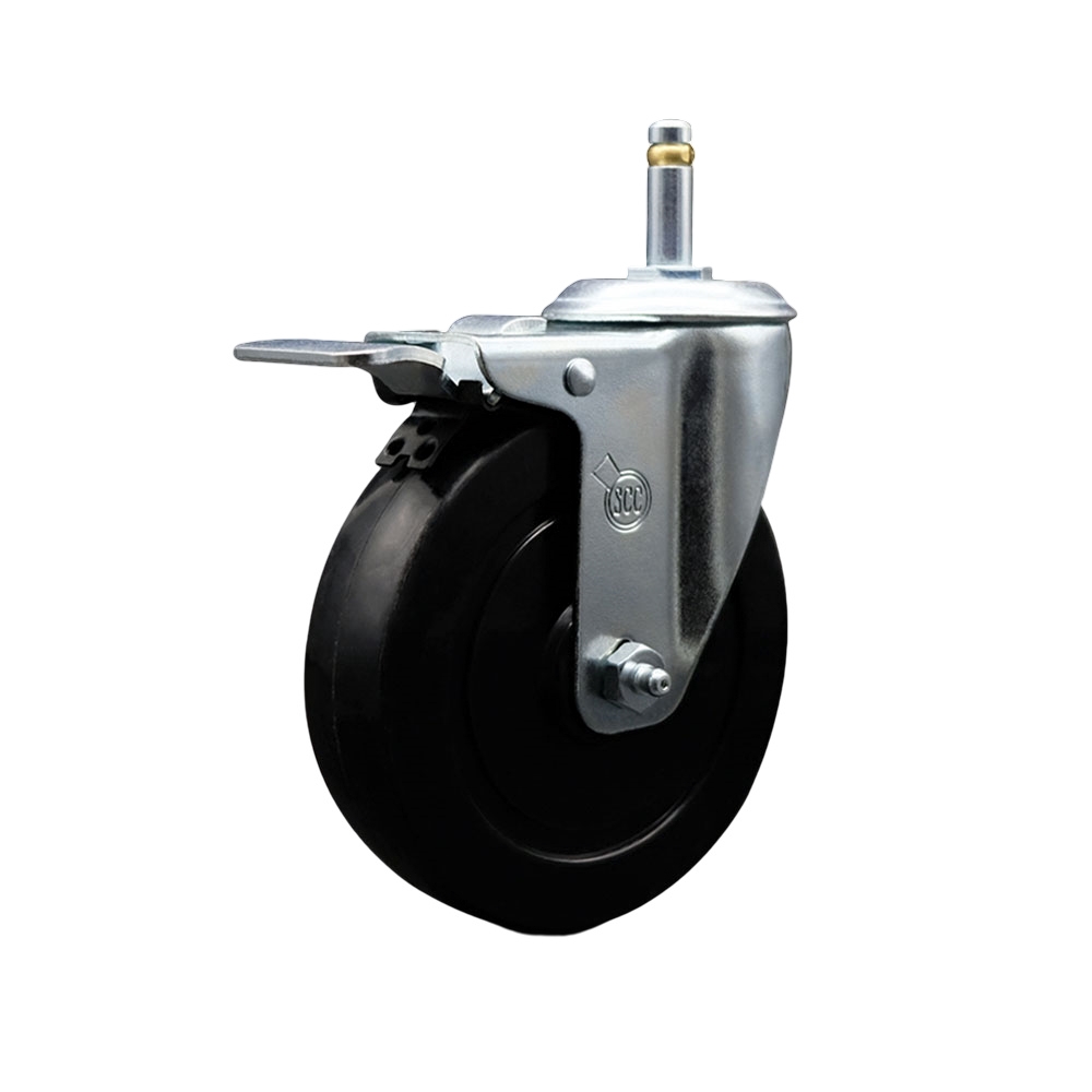 SCC-GRTTL20S514-SRS-716138 Soft Rubber Swivel Grip Ring Stem Caster with 5 x 1.25 in. Black Wheel & 0.43 in. Stem & Total Locking Brake