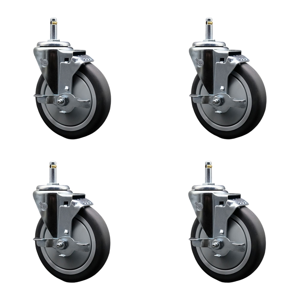 SCC-GR20S514-TPRB-TLB-716138-4 Thermoplastic Rubber Swivel Grip Ring Stem Caster with 5 x 1.25 in. Gray Wheels & 0.43 in. Stems - Set of 4