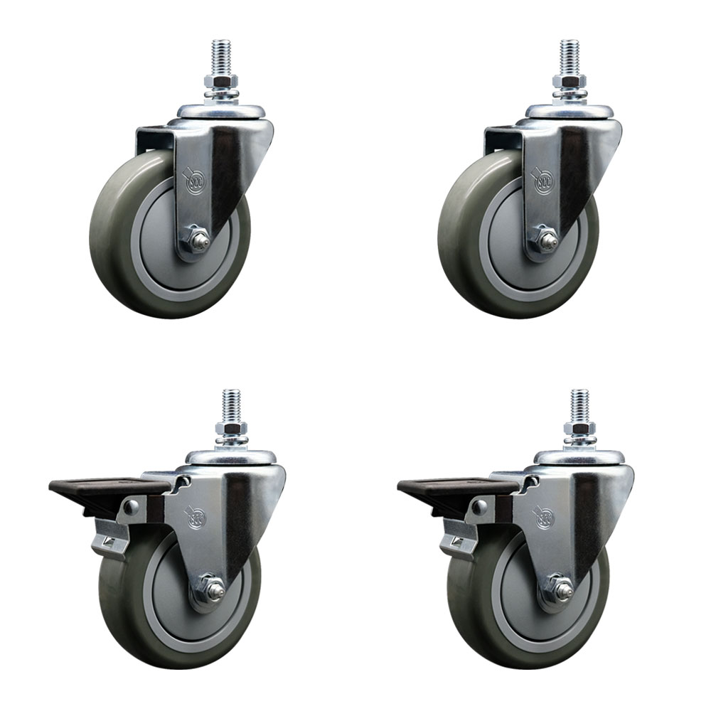 SCC-TS20S414-PPUB-121315-2-PLB-2 Polyurethane Swivel Threaded Stem Caster with 4 x 1.25 in. Gray Wheels & 0.5 in. Stems - Set of 4