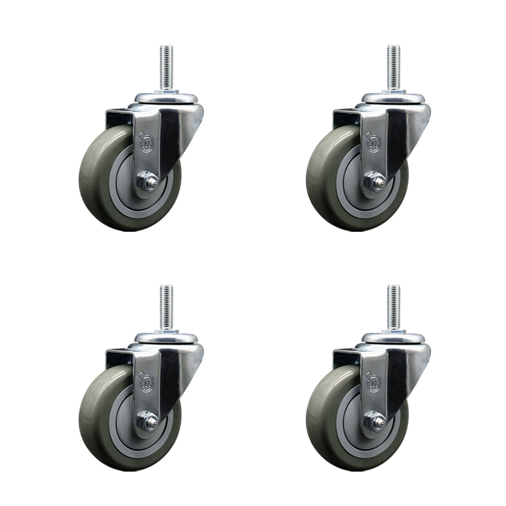 SCC-TS20S3514-PPUB-34212-4 Polyurethane Swivel Threaded Stem Caster with 3.5 x 1.25 in. Gray Wheels & 0.75 in. Stems - Set of 4