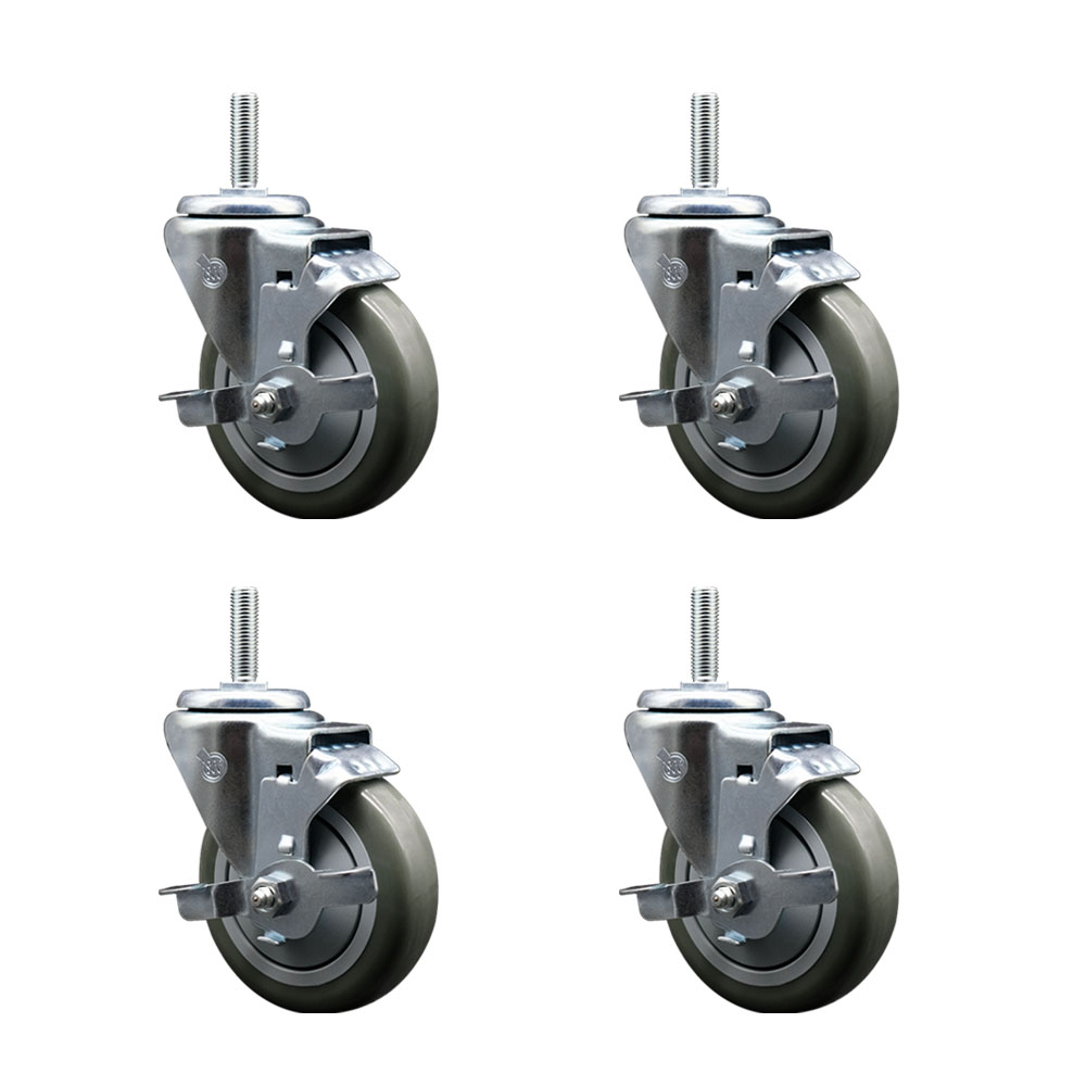 SCC-TS20S414-PPUB-TLB-34212-4 Polyurethane Swivel Threaded Stem Caster with 4 x 1.25 in. Gray Wheels & 0.75 in. Stems - Set of 4