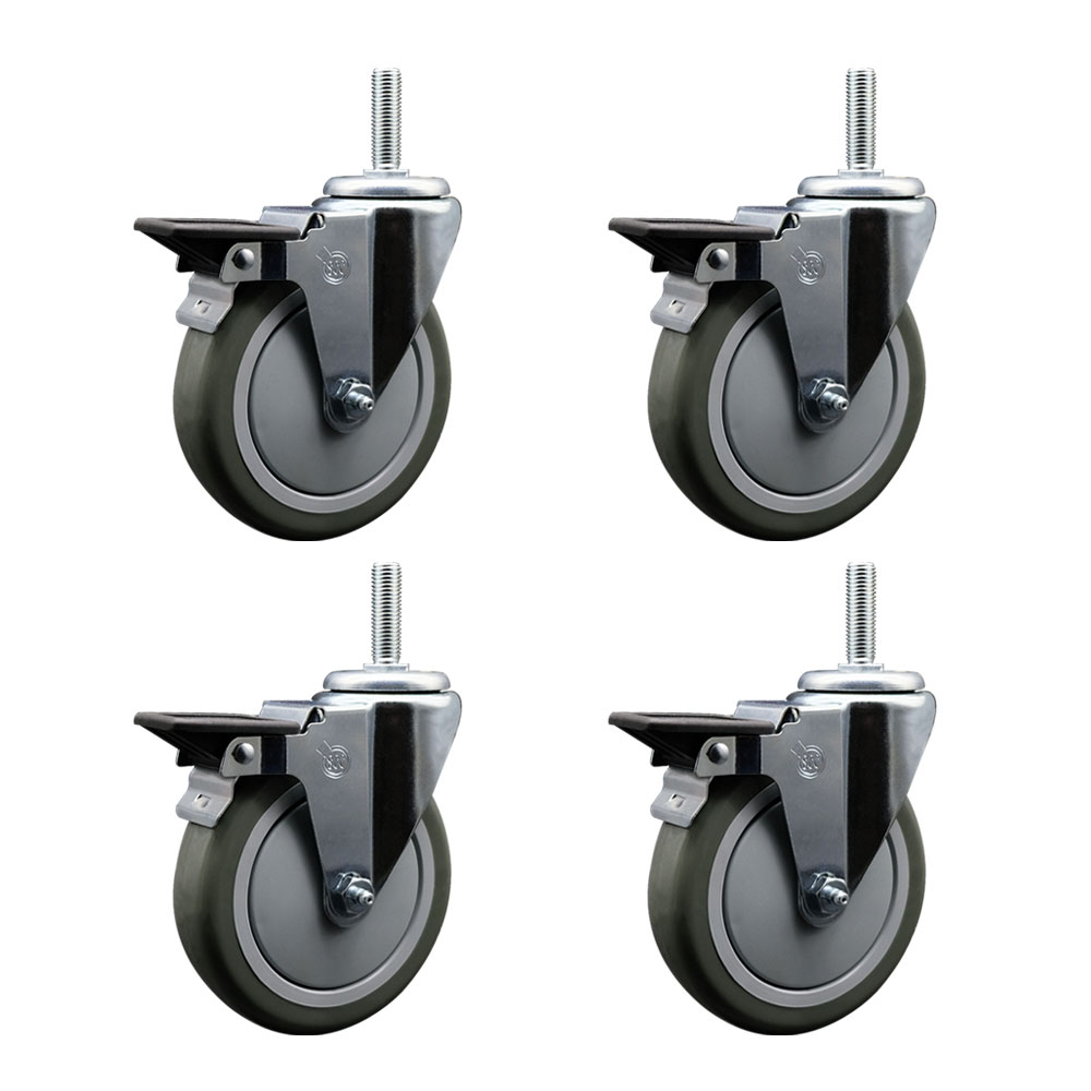 SCC-TS20S514-PPUB-PLB-34212-4 Polyurethane Swivel Threaded Stem Caster with 5 x 1.25 in. Gray Wheels & 0.75 in. Stems - Set of 4