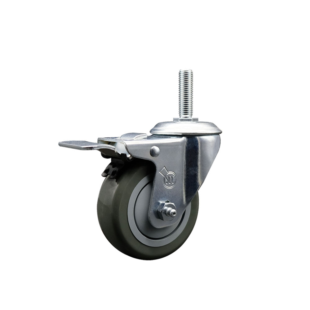 SCC-TSTTL20S3514-PPUB-58212 Polyurethane Swivel Threaded Stem Caster with 3.5 x 1.25 in. gray Wheel & 0.63 in. Stem & Total Locking Brake