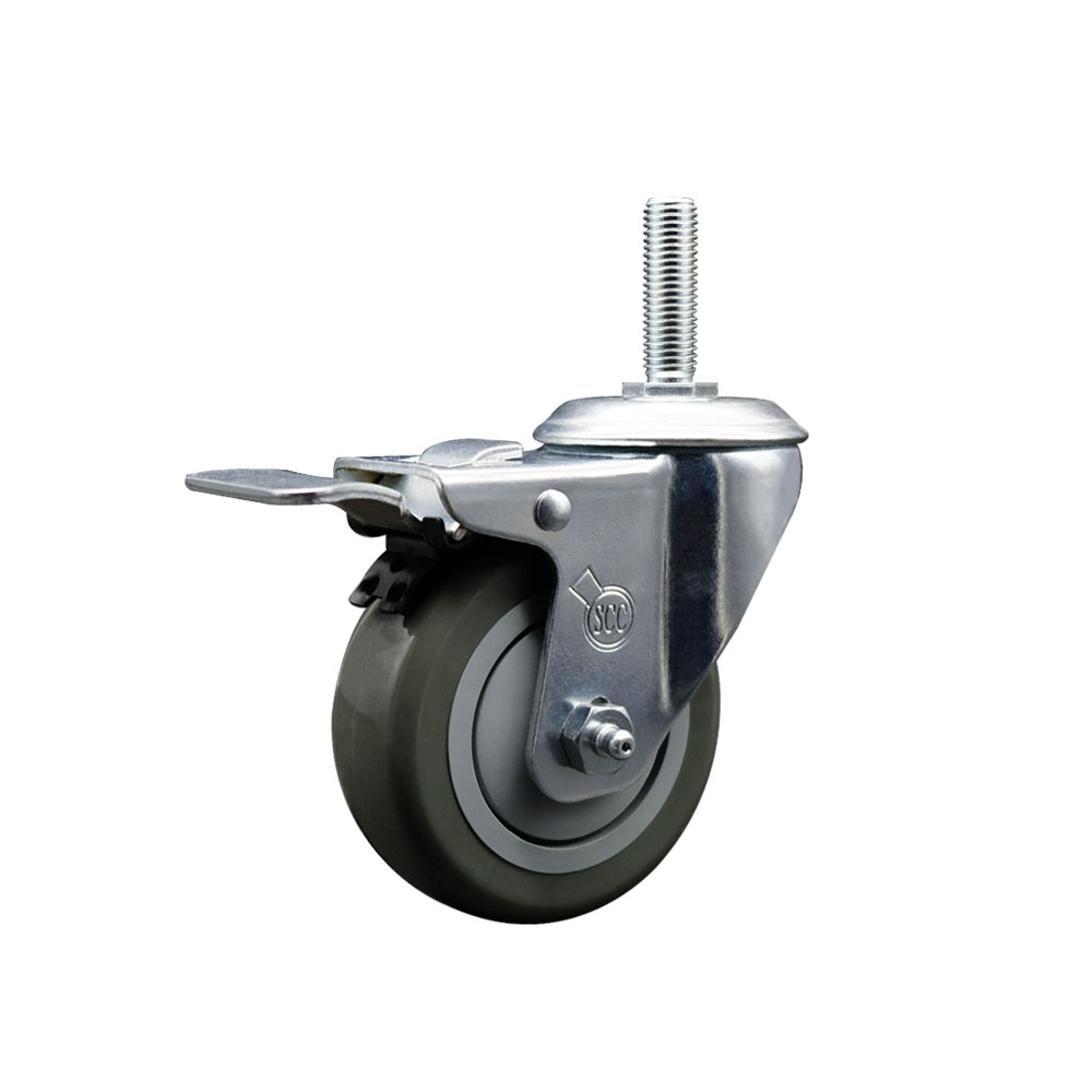 SCC-TSTTL20S414-PPUB-58212 Polyurethane Swivel Threaded Stem Caster with 4 x 1.25 in. gray Wheel & 0.63 in. Stem & Total Locking Brake