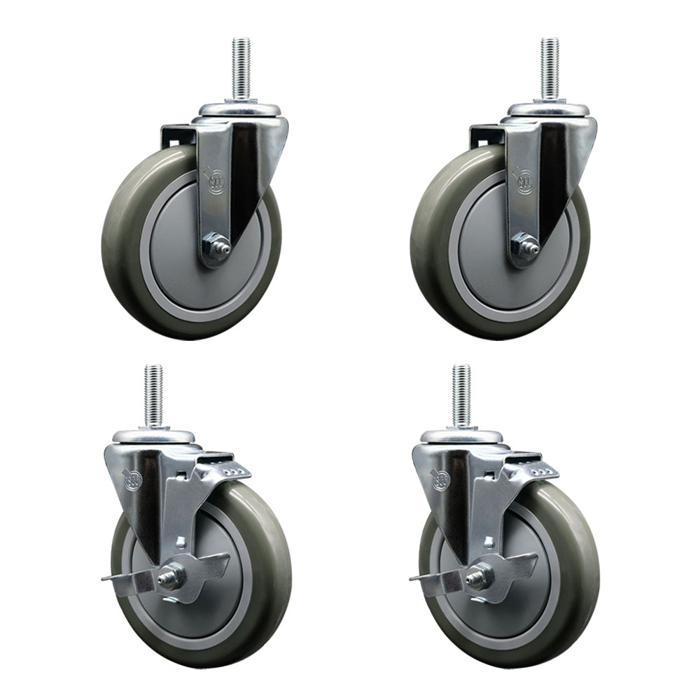 SCC-TS20S514-PPUB-58212-2-TLB-2 Polyurethane Swivel Threaded Stem Caster with 5 x 1.25 in. Gray Wheels & 0.63 in. Stems - Set of 4