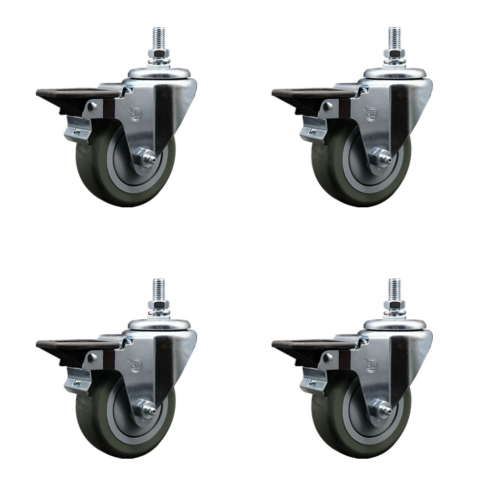 SCC-TS20S3514-PPUB-PLB-M1015-4 Polyurethane Swivel Threaded Stem Caster with 3.5 x 1.25 in. Gray Wheels & 10 mm Stems - Set of 4