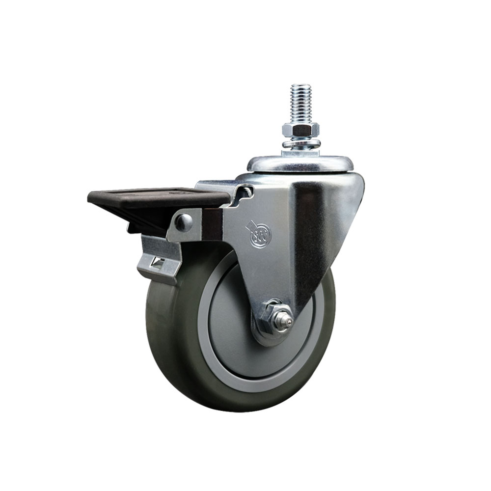 SCC-TS20S414-PPUB-PLB-M1015 Polyurethane Swivel Threaded Stem Caster with 4 x 1.25 in. gray Wheel & 10 mm Stem & Posi Locking Brake