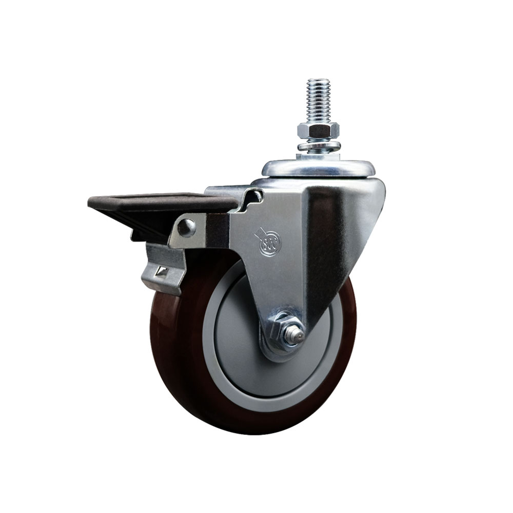 SCC-TS20S514-PPUB-MRN-PLB-121315 Polyurethane Swivel Threaded Stem Caster with 5 x 1.25 in. Maroon Wheel & 0.5 in. Stem & Posi Locking Brake