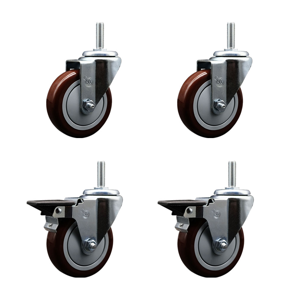 SCC-TS20S414-PPUB-MRN-34212-2-PLB-2 Polyurethane Swivel Threaded Stem Caster with 4 x 1.25 in. Maroon Wheels & 0.75 in. Stems - Set of 4