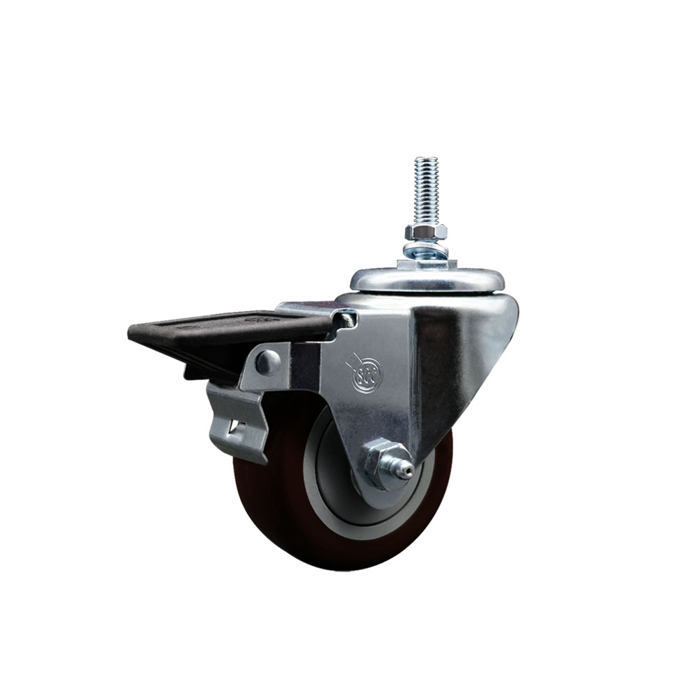 SCC-TS20S314-PPUB-MRN-PLB-381615 Polyurethane Swivel Threaded Stem Caster with 3 x 1.25 in. Maroon Wheel & 0.38 in. Stem & Posi Locking Brake