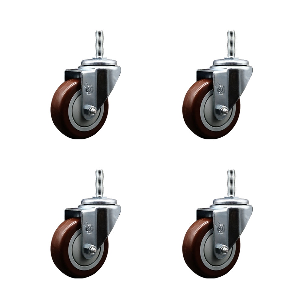 SCC-TS20S3514-PPUB-MRN-58212-4 Polyurethane Swivel Threaded Stem Caster with 3.5 x 1.25 in. Maroon Wheels & 0.63 in. Stems - Set of 4