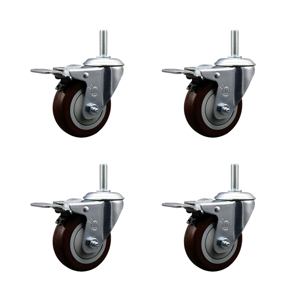SCC-TSTTL20S3514-PPUB-MRN-58212-4 Polyurethane Swivel Threaded Stem Caster with 3.5 x 1.25 in. Maroon Wheels & 0.63 in. Stems - Set of 4