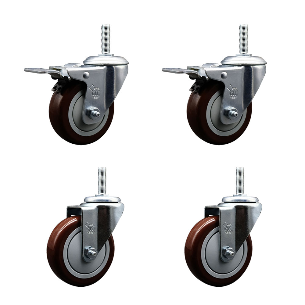 SCC-TSTTL20S414-PPUB-MRN-58212-2-S-2 Polyurethane Swivel Threaded Stem Caster with 4 x 1.25 in. Maroon Wheels & 0.63 in. Stems - Set of 4