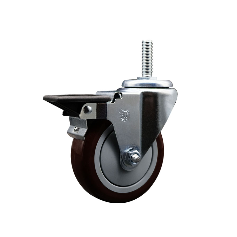 SCC-TS20S514-PPUB-MRN-PLB-58212 Polyurethane Swivel Threaded Stem Caster with 5 x 1.25 in. Maroon Wheel & 0.63 in. Stem & Posi Locking Brake