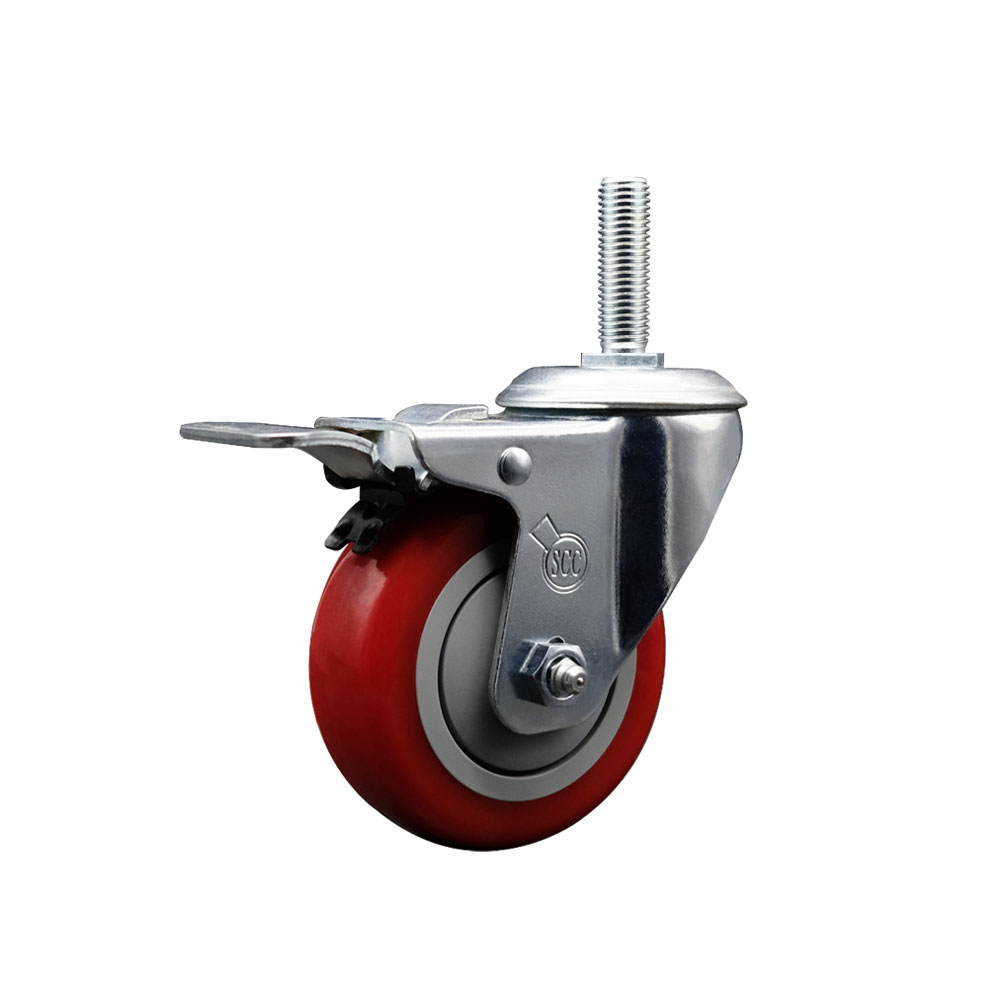 SCC-TSTTL20S414-PPUB-RED-58212 Polyurethane Swivel Threaded Stem Caster with 4 x 1.25 in. Red Wheel & 0.63 in. Stem & Total Locking Brake