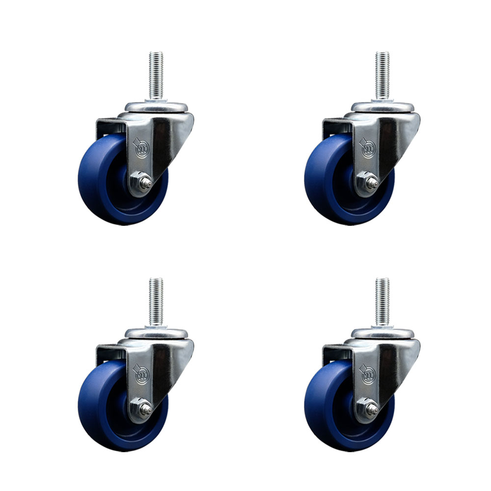 SCC-TS20S314-SPUS-34212-4 Solid Polyurethane Swivel Threaded Stem Caster with 3 x 1.25 in. Blue Wheels & 0.75 in. Stems - Set of 4