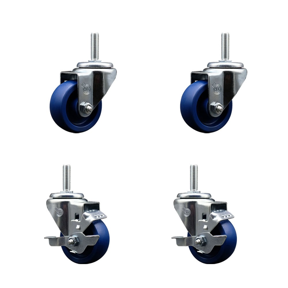 SCC-TS20S314-SPUS-34212-2-TLB-2 Solid Polyurethane Swivel Threaded Stem Caster with 3 x 1.25 in. Blue Wheels & 0.75 in. Stems - Set of 4