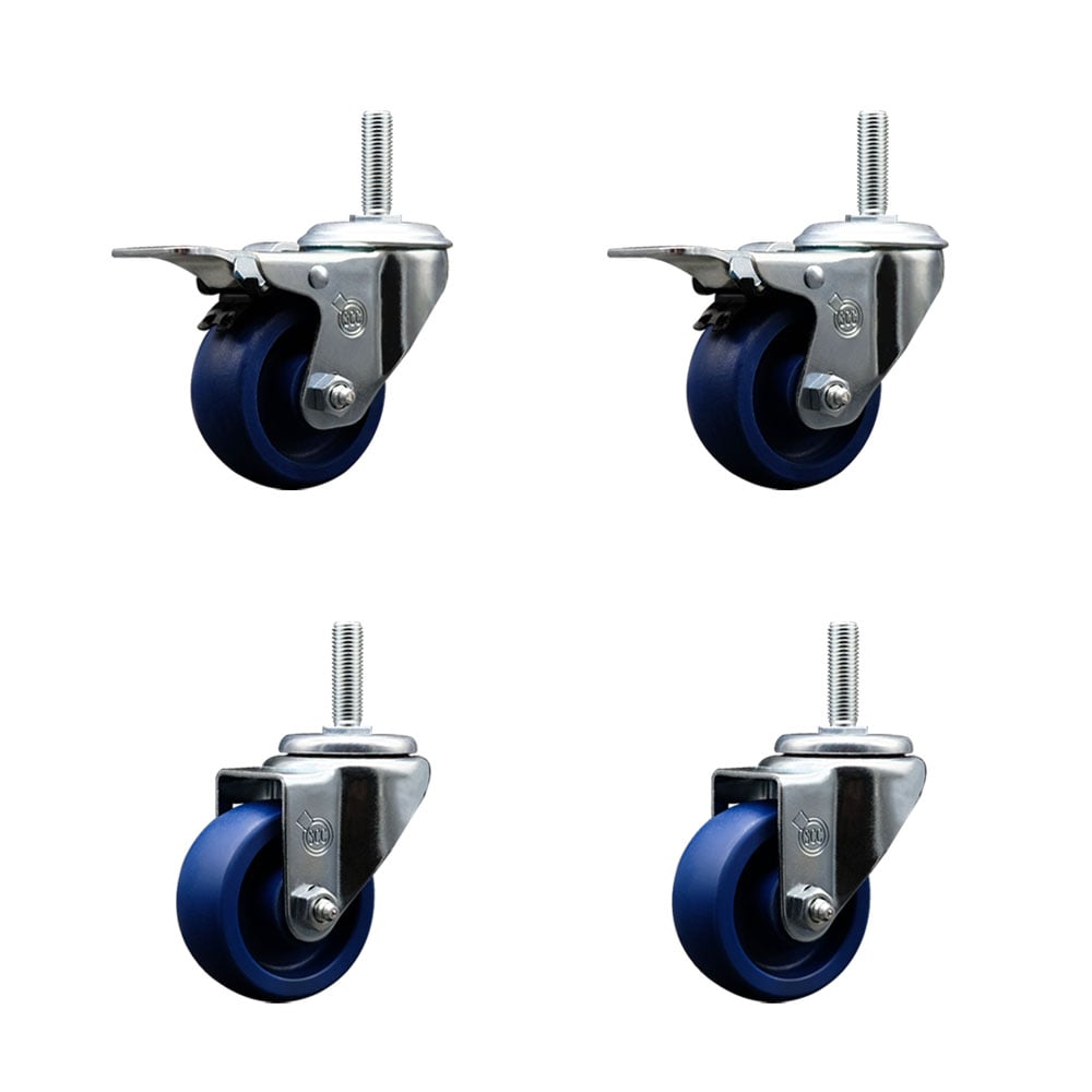 SCC-TSTTL20S314-SPUS-34212-2-S-2 Solid Polyurethane Swivel Threaded Stem Caster with 3 x 1.25 in. Blue Wheels & 0.75 in. Stems - Set of 4