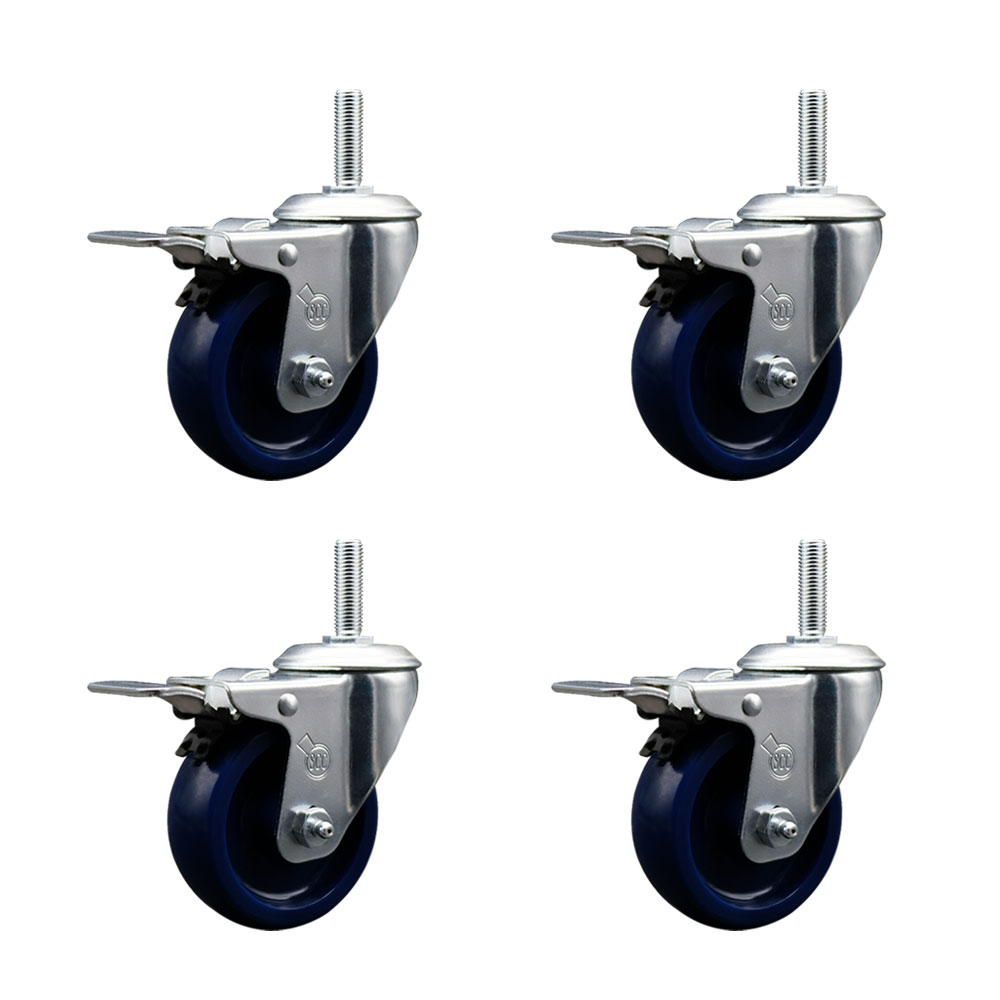 SCC-TSTTL20S414-SPUS-34212-4 Solid Polyurethane Swivel Threaded Stem Caster with 4 x 1.25 in. Blue Wheels & 0.75 in. Stems - Set of 4