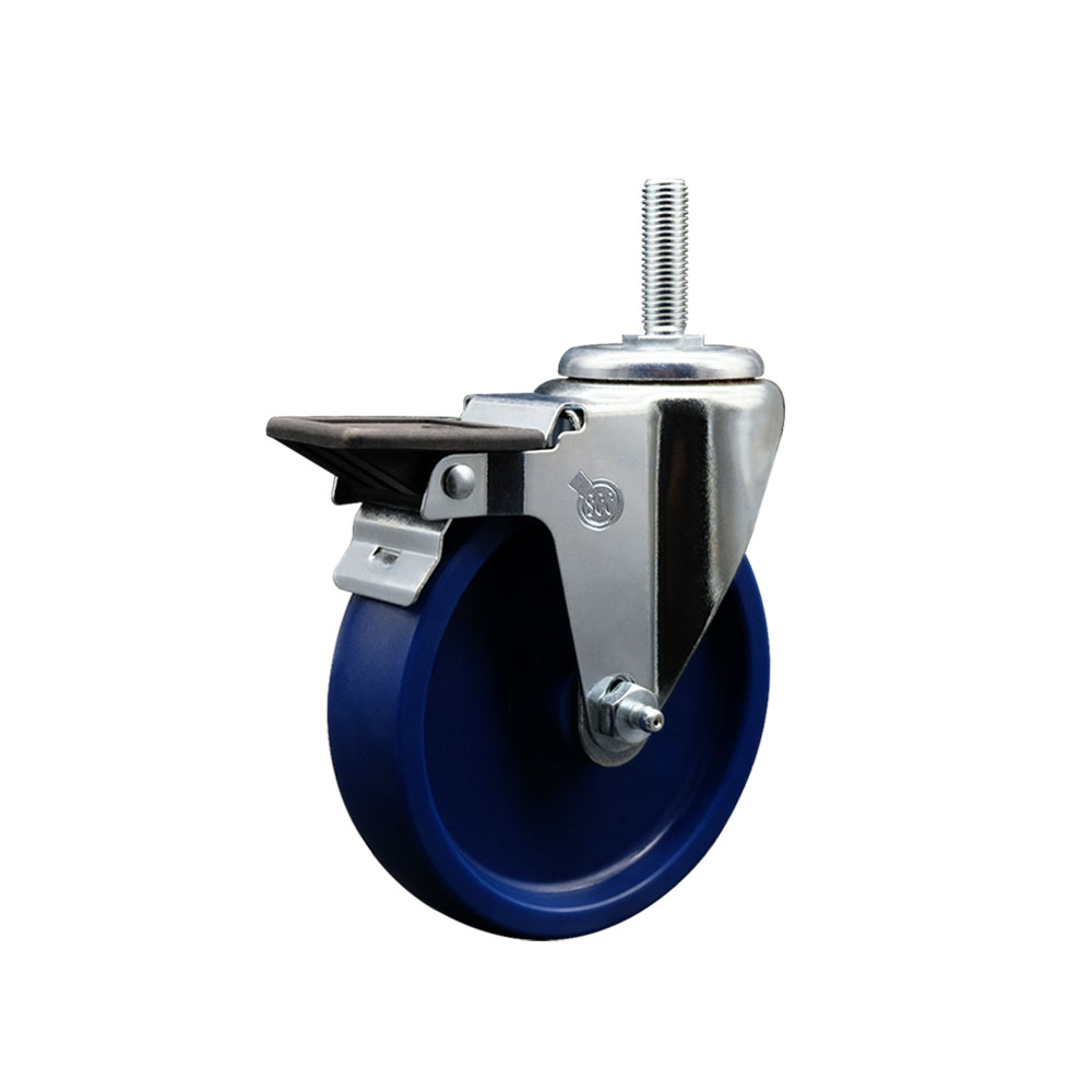 SCC-TS20S514-SPUS-PLB-34212 Solid Polyurethane Swivel Threaded Stem Caster with 5 x 1.25 in. Blue Wheel & 0.75 in. Stem & Posi Locking Brake