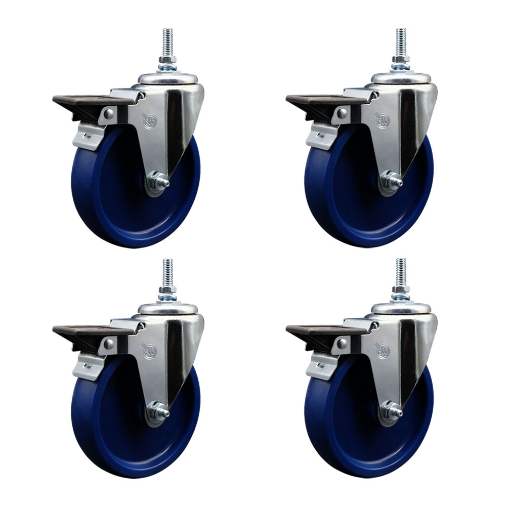 SCC-TS20S514-SPUS-PLB-381615-4 Solid Polyurethane Swivel Threaded Stem Caster with 5 x 1.25 in. Blue Wheels & 0.38 in. Stems - Set of 4