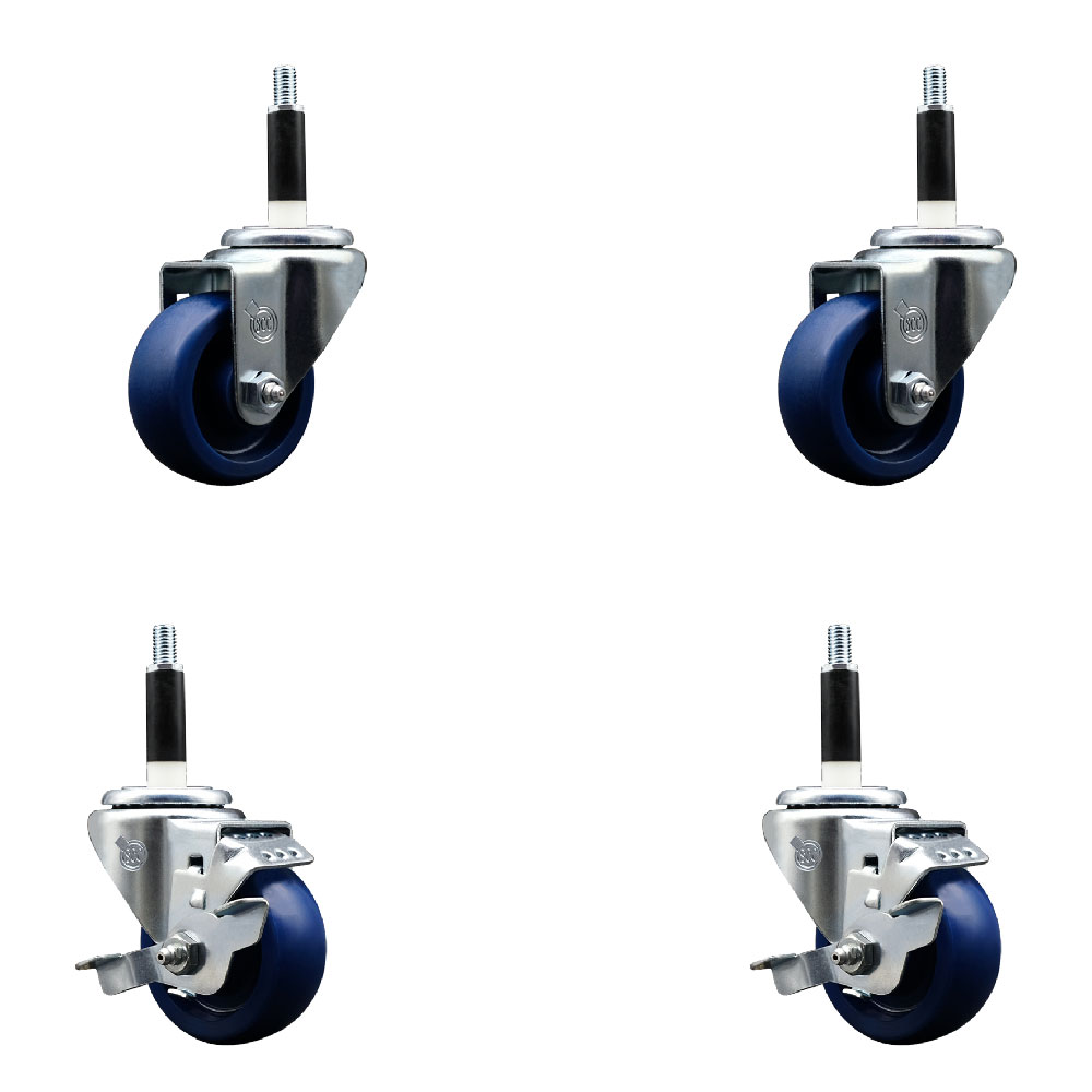 SCC-EX20S314-SPUS-2-TLB-2-78 Solid Polyurethane Swivel Expanding Stem Caster with 3 in. Blue Wheels & 0.87 in. Stems - Set of 4