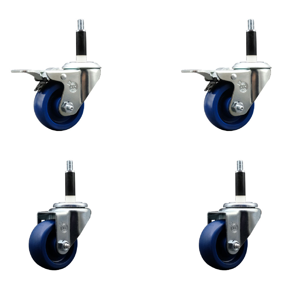 SCC-EXTTL20S314-SPUS-2-S-2-78 Solid Polyurethane Swivel Expanding Stem Caster with 3 in. Blue Wheels & 0.87 in. Stems - Set of 4