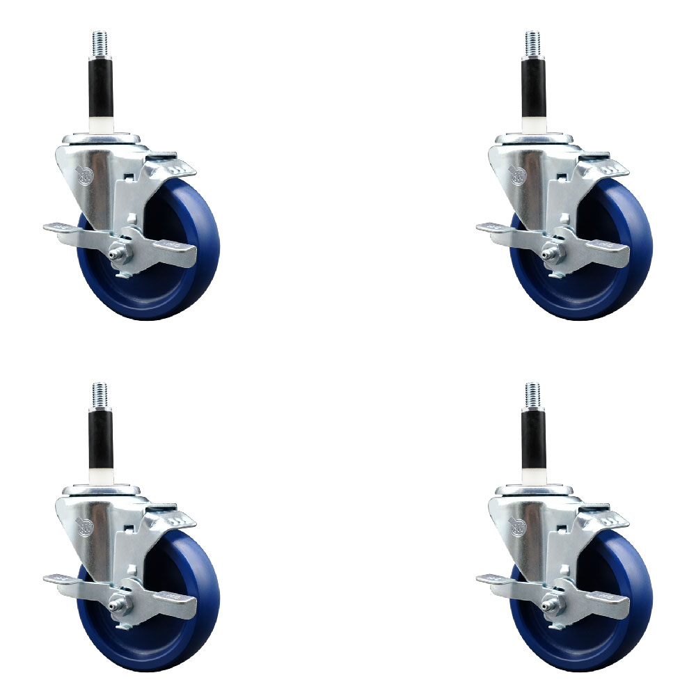 SCC-EX20S414-SPUS-TLB-78-4 Solid Polyurethane Swivel Expanding Stem Caster with 4 in. Blue Wheels & 0.87 in. Stems - Set of 4