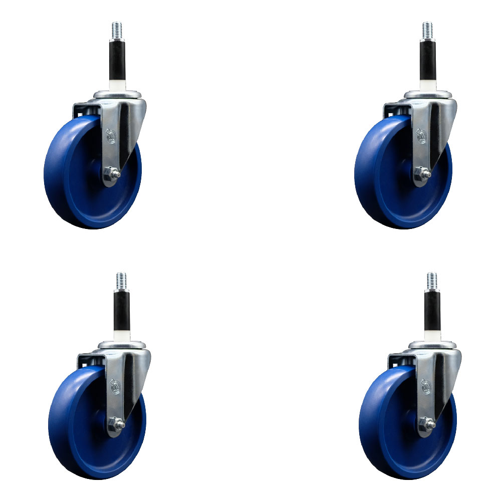 SCC-EX20S514-SPUS-78-4 Solid Polyurethane Swivel Expanding Stem Caster with 5 in. Blue Wheels & 0.87 in. Stems - Set of 4