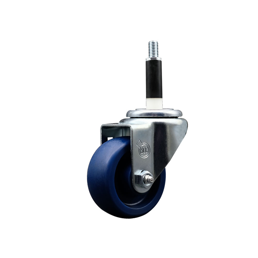 SCC-SSEX20S314-SPUS-78 Stainless Steel Solid Polyurethane Expanding Stem Swivel Caster with 3 in. Blue Wheel & 0.87 in. Stem