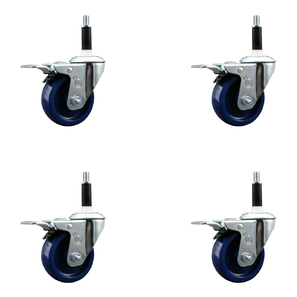 SCC-SSEXTTL20S3514-SPUS-78-4 Stainless Steel Solid Polyurethane Swivel Expanding Stem Caster with 3.5 in. Blue Wheels & 0.87 in. Stems - Set of 4