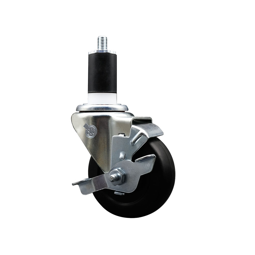 SCC-EX20S3514-SRS-TLB-112 Soft Rubber Expanding Stem Swivel Caster with 3.5 in. Black Wheel & 1.5 in. Stem & Top Locking Brake