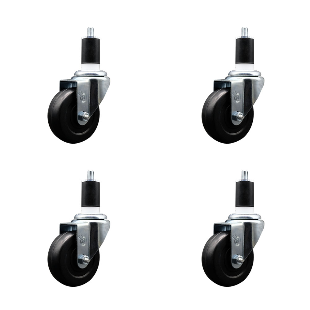 SCC-EX20S3514-SRS-112-4 Soft Rubber Swivel Expanding Stem Caster with 3.5 in. Black Wheels & 1.5 in. Stems - Set of 4