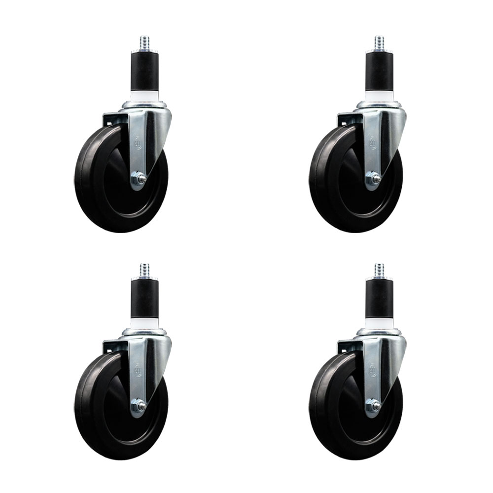 SCC-EX20S514-SRS-112-4 Soft Rubber Swivel Expanding Stem Caster with 5 in. Black Wheels & 1.5 in. Stems - Set of 4