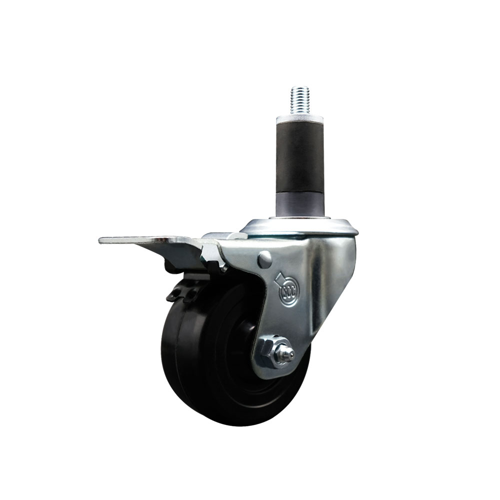 SCC-EXTTL20S314-SRS-114 Soft Rubber Expanding Stem Swivel Caster with 3 in. Black Wheel & 1.25 in. Stem & Total Locking Brake