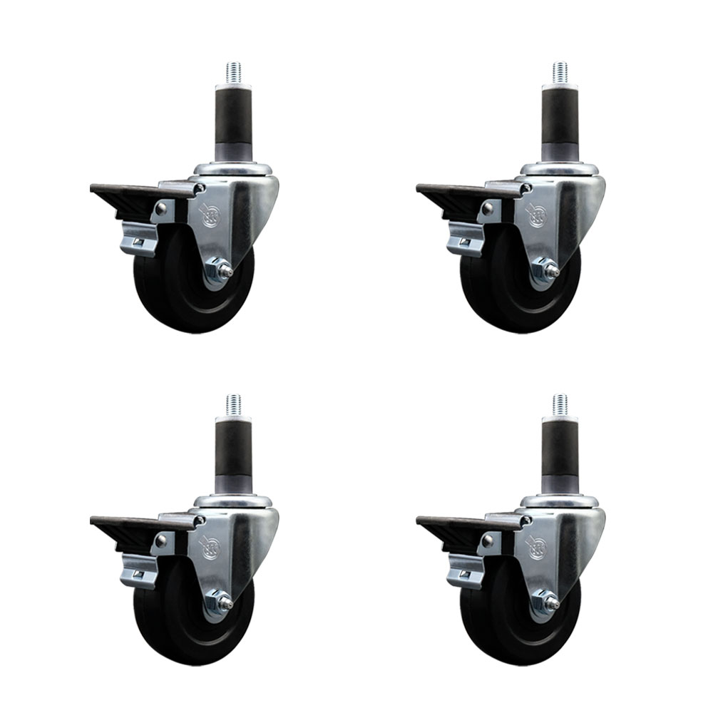 SCC-EX20S3514-SRS-PLB-114-4 Soft Rubber Swivel Expanding Stem Caster with 3.5 in. Black Wheels & 1.25 in. Stems - Set of 4